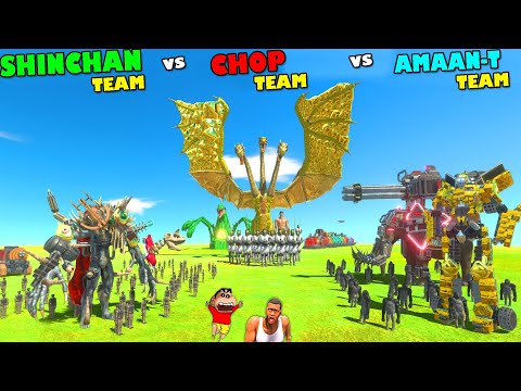 SHINCHAN UPGRADED TEAM vs CHOP TEAM vs AMAAN TEAM in Animal Revolt Battle Simulator | Dinosaur Game