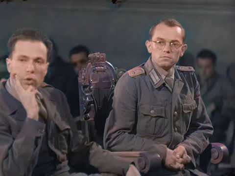 Rare high quality footage  WW2 War Crimes Court Room General Dostler.  Color converted HD 50fps