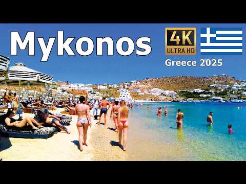 Mykonos 4K - Walking 5 Amazing Beaches - Ocean Views, Clubs, and Sunbathing