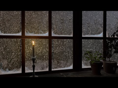 The ambiance felt from the window of the cabin on a cold snowy winter day | Snowstorm Sounds 8 Hours