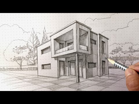 Wie man ein Haus in 2-Punkt Perspektive zeichnen #drawing
