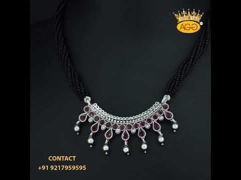 Traditional Fancy Red Stone Oxidized Mangalsutra