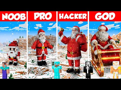 Santa Claus Statue Build Battle Challenge - Noob vs Pro vs Hacker vs God - Minecraft Animation