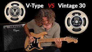 Video thumbnail for Celestion V-Type vs Vintage 30 - 12" guitar speakers by Rajani Amps