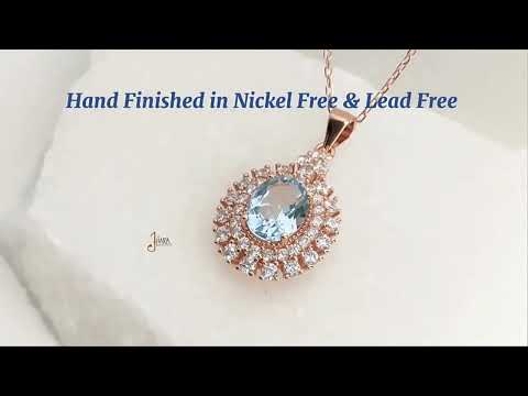 Natural Blue Topaz 925 Sterling Silver Luxury Vintage Cluster Oval Pendant Necklace Women Jewelry