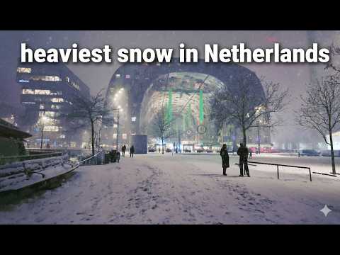 ❄️ Heavy Snowfall in Rotterdam  4K HDR | Magical Winter Night Walk 2026