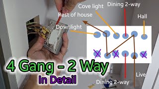 How to wire a 4 Gang 2 Way switch on a mix of 1way and 2 way circuits