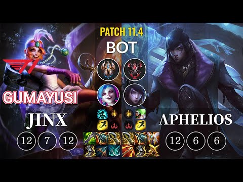 T1 Gumayusi Jinx vs Aphelios Bot - KR Patch 11.4