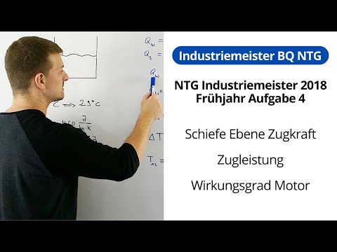 NTG Industriemeister Metall 2018-1 Aufgabe 4 - Schiefe Ebene Zugkraft, Zugleistung, Wirkungsgrad