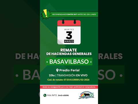 Remate de hacienda Basavilbaso 03-03-2026 | Coop. Ganadera El Pronunciamiento