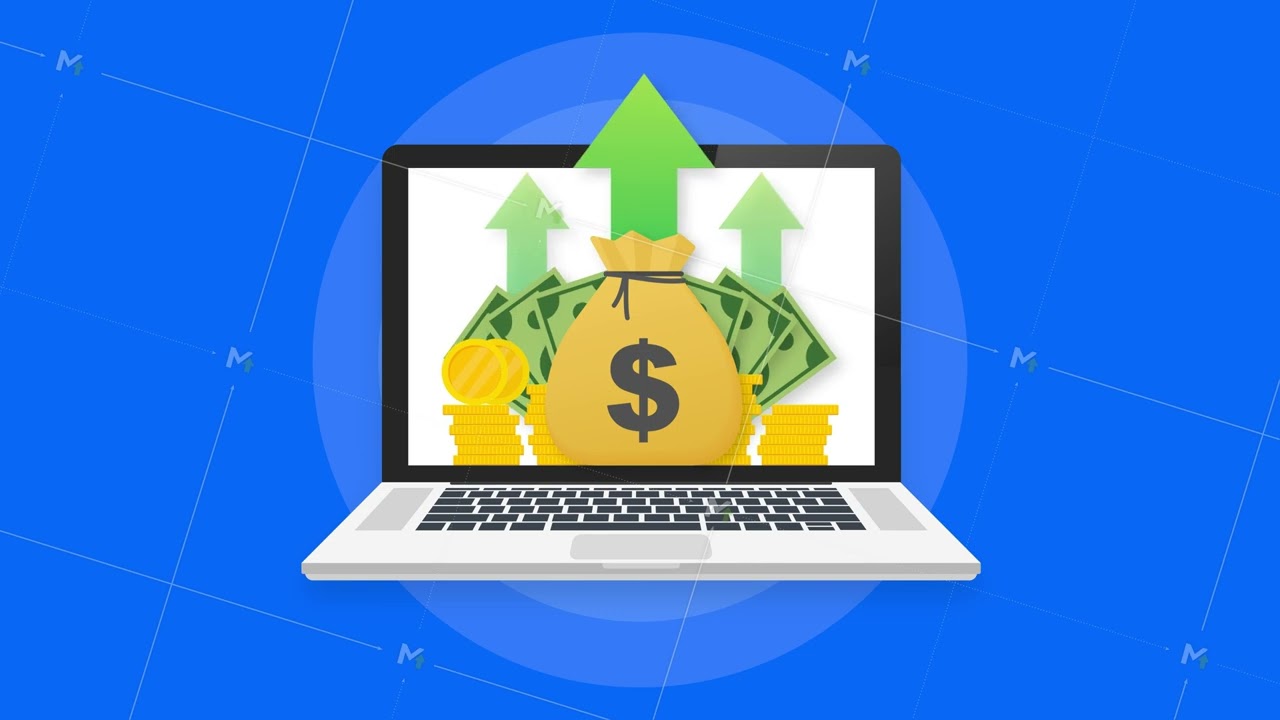 Profit money or budget. Cash and rising graph arrow up, concept of business success. Capital