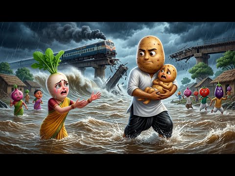 🌊 भयानक बाढ़ में आलू ने बचाई पूरे गाँव की जान | Emotional Village Story | 3D Cartoon Story