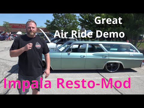 1966 Chevy Impala wagon Tilted Kilt  -Ride Tech Air ride demo - Engine start
