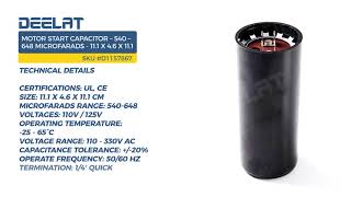 Motor Start Capacitor – 540 – 648 Microfarads - 11.1 x 4.6 x 11.1 cm