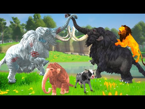Black Mammoth Vs White Zombie Mammoth Attack Cow and Woolly Mammoths Rescue Saved by Black Elephant