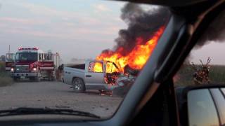 preview picture of video 'Traffic Accident With Fire in Rural Iowa - Two Pickup Trucks vs a Semi'