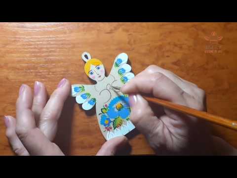 Angel with flower ornament - handmade fridge magnet