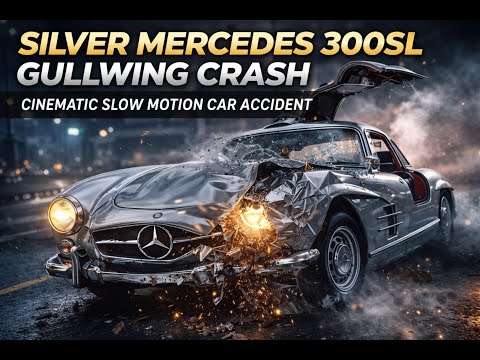 Silver Mercedes 300SL Gullwing Crash – Cinematic Slow Motion Car Accident