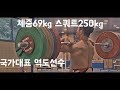 체중69kg 스쿼트250kg 국가대표 선수 운동모티베이션!!