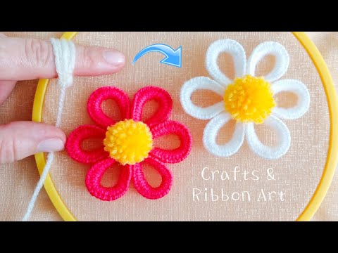 Amazing Woolen Craft Ideas with Finger - DIY Woolen Flowers - Hand Embroidery Trick - Sewing Hack
