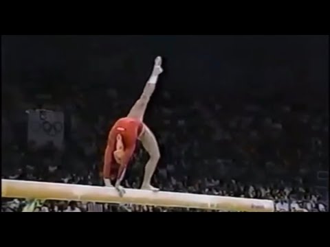 Kelly Garrison (USA) with difficult and original balance beam routine from 1988 Olympics team final