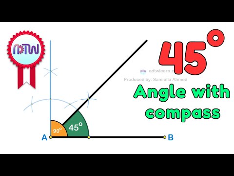 Part of a video titled How to Construct 45 Degree Angle using Compass - YouTube