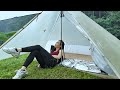 Beautiful Girls Solo Camping In The Rain Enjoy Delicious Food And Feel The Nature In Small Tent