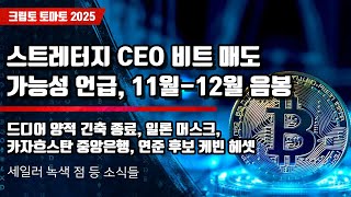 11/30) 스트레터지 CEO 비트 매도 가능성 언급, 11월-12월 음봉 드디어 양적 긴축 종료, 일론 머스크,카자흐스탄 중앙은행, 연준 후보 케빈 헤셋