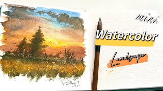 Simple mini watercolor landscape painting
