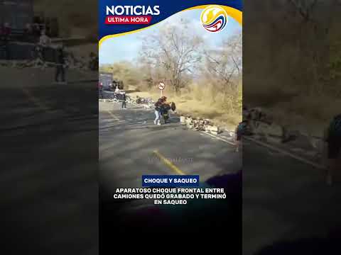 Aparatoso choque frontal entre camiones quedó grabado y terminó en saqueo
