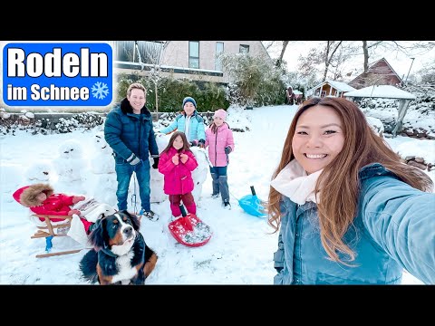 1. Schnee zu sechst mit Baby & Hund 😍❄️ Kinder rodeln! Heiße Schokolade machen | Mamiseelen