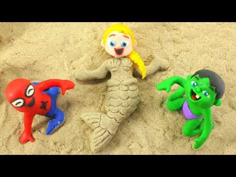 Frozen Elsa Becomes a Mermaid ❤ Superhero Babies Play Doh Cartoons For Kids ❤ Play Doh Stop Motion