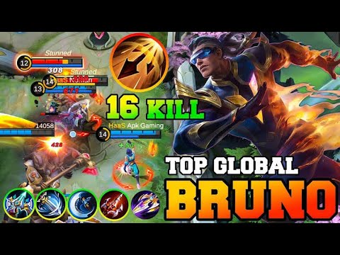 93%win Rate Bruno, Aggressive outplay[Top Global Bruno]AOSHI STILL LEARNING#mobilelegends