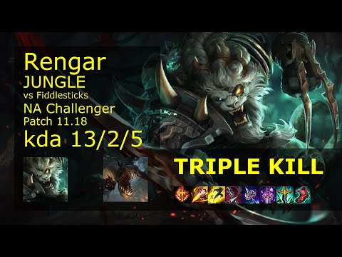 Rengar vs Fiddlesticks Jungle - NA Challenger 13/2/5 Patch 11.18 Gameplay