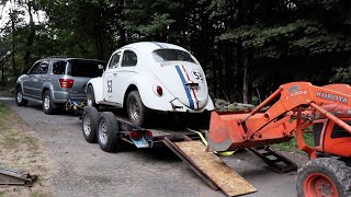 Pulling Herbie off the Trailer Fail - Vw Beetle Transmission swap / install