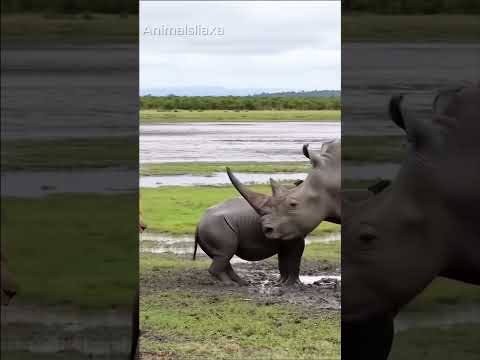 The mutant twin lions encountered the mother rhino.