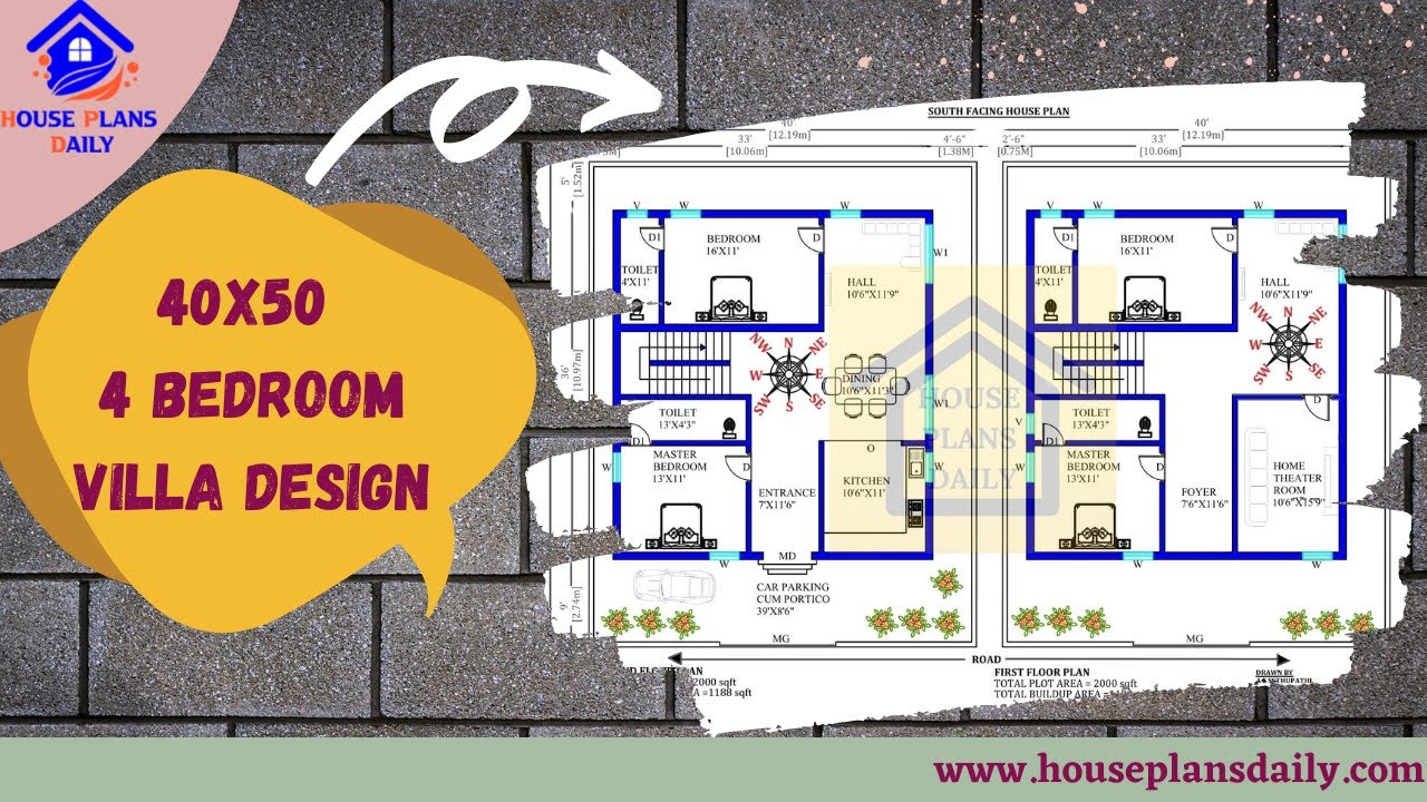 40x50 4 Bedroom Villa Design | Modern Villa Design | 2000 Sqft House Plan