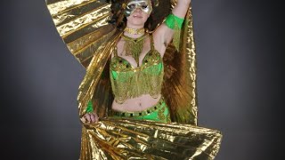 Golden ISIS wings belly dance show Aziza UAE desert