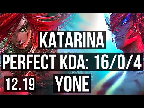 KATA vs YONE (MID) | 16/0/4, Quadra, Legendary, 7 solo kills, 1200+ games | KR Master | 12.19