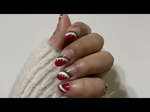 DIY NAIL ART TUTORIAL (watermelon) #nailsart #nails #diynailsathome #naturalnails #diynails