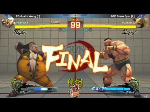 SSF4 AE2012 Grand Finals - Justin Wong (Adon,Rufus) vs Snake Eyez (Zangief)