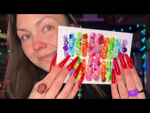 asmr/ XXL nails show n tell🩷🩵🧡💚 (I made XXL press ons for an ASMRtist)