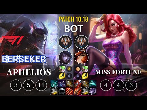 T1 Berseker Aphelios vs Miss Fortune Bot - KR Patch 10.18