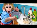 Monkey Baby Bon Bon Cooking & washes dishes in the kitchen and gives the puppy chocolates so yummy