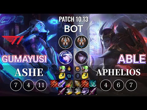T1 Gumayusi Ashe vs Able Aphelios Bot - KR Patch 10.13
