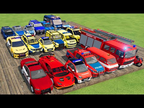 TRANSPORTING CARS, AMBULANCE, POLICE CARS, FIRE TRUCK OF COLORS! WITH TRUCKS! - FS 22