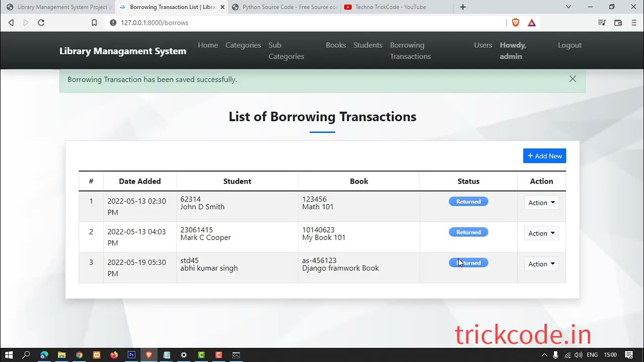 library management system project in python django with source code