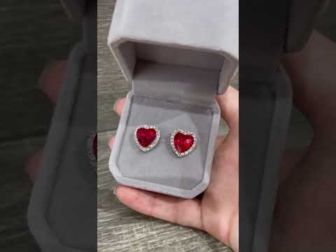 Подарок девушке серьги "Сердечки красный рубин" в серебристой оправе с цирконами В бархатной коробочке - фото 3 - id-p2829299244
