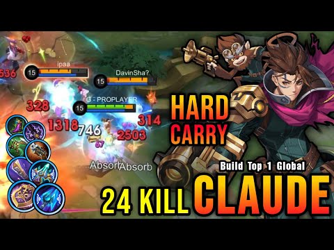 24 Kills!! Super Hard Carry Claude MVP 16.5 Points!! - Build Top 1 Global Claude ~ MLBB