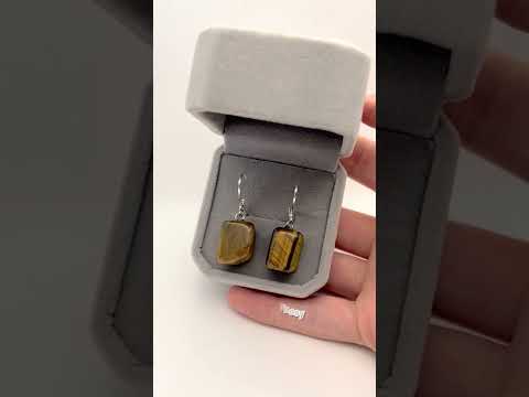 Подарок девушке Серьги серебро с натуральным камнем Тигровый глаз природной формы в Подарочной коробочке - фото 2 - id-p2525688186